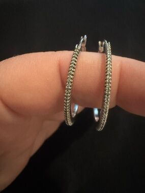 Sterling Silver Crystal Pavé Hoop Earrings - Elegant Women's Jewelry